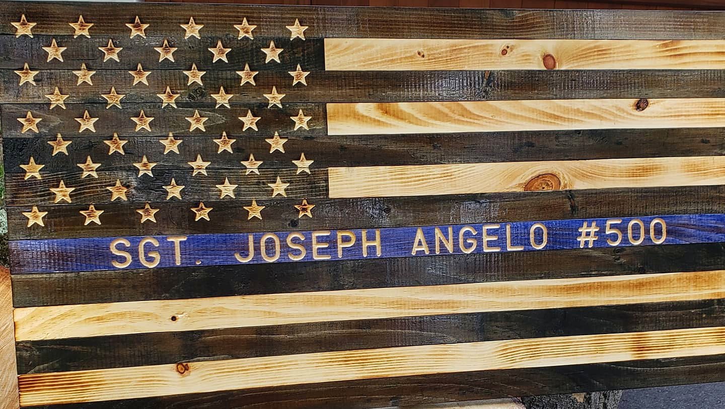 Blue line flag engraved SGT. Joseph Angelo #500