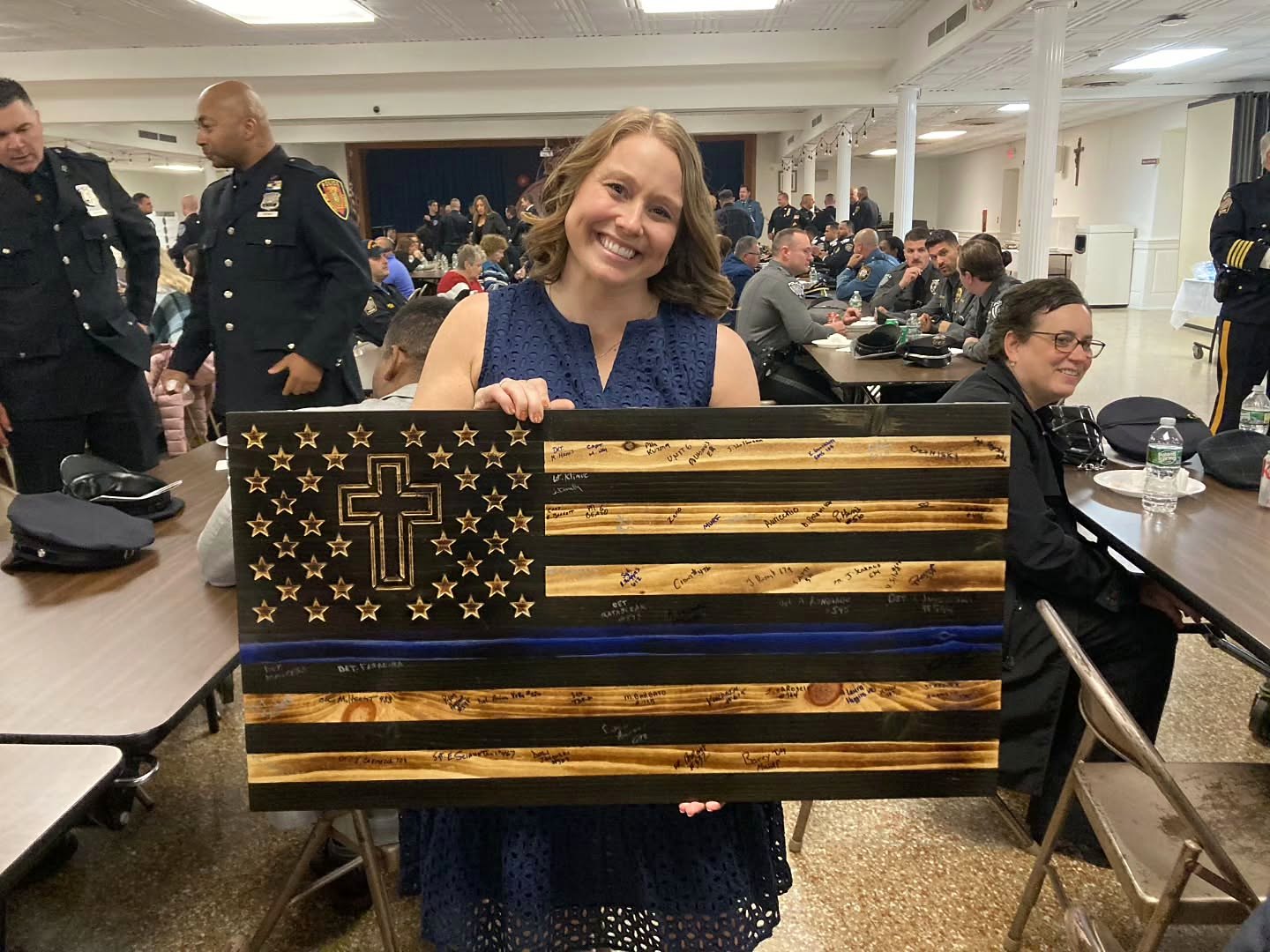 Blue Mass appreciation flag presented at the event
